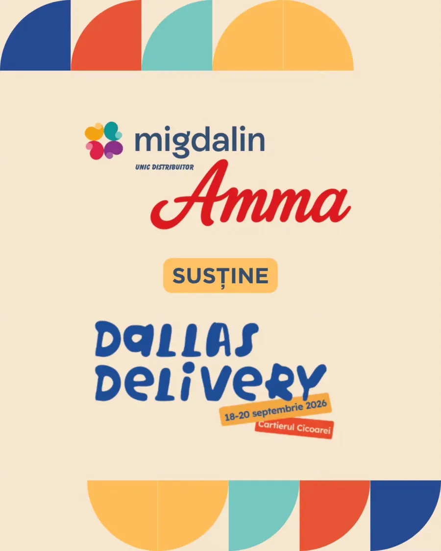 Grafica proiectului Dallas Delivery, cu logourile Migdalin și Amma și datele 18-20 septembrie 2026